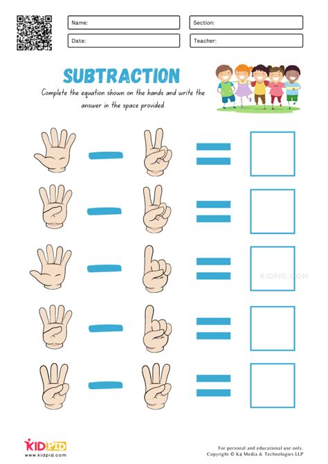 Subtraction With Fingers Worksheets for Kindergarten - Kidpid