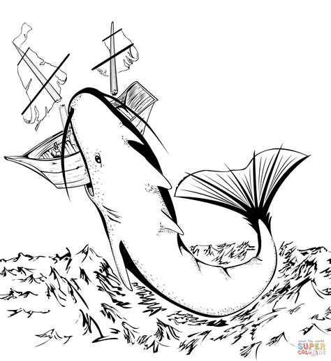 Megalodon Shark Attacks Ship coloring page | Free Printable Coloring Pages