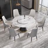 INSEUS 59" Modern Marble Dining Table Round Dining Table with Lazy ...