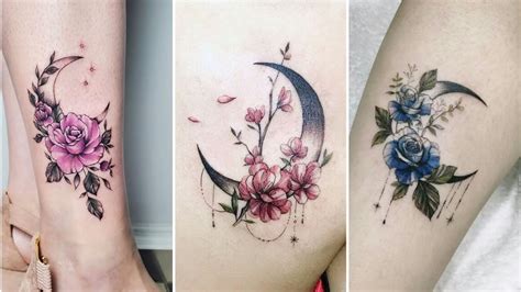 Lovely Crescent Moon Tattoo With Flowers 2024 | BEST Moon Tattoos ...