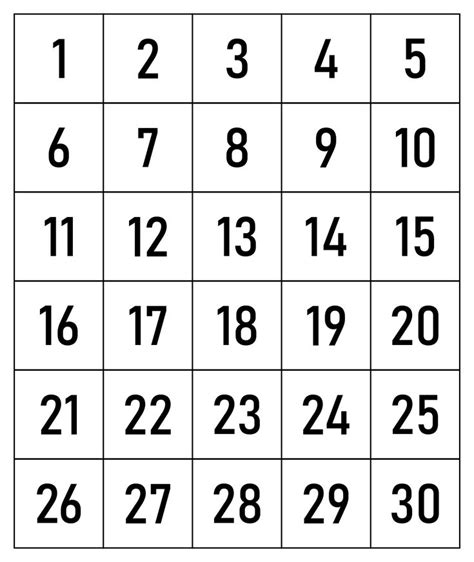 Printable Number Chart 1 30 | Printable numbers, Number grid, Number chart