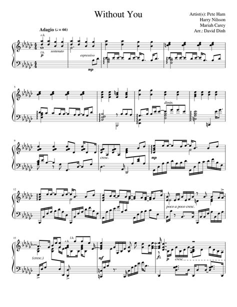 Without You (Mariah Carey piano arr.) Sheet music for Piano (Solo ...