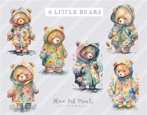 Cute Bear Watercolor Clipart Adorable Baby Bear PNG Little - Etsy