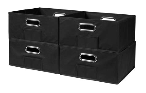 Collapsible Home Storage Set of 4 Foldable Fabric Low Storage Bins- Black - Walmart.com