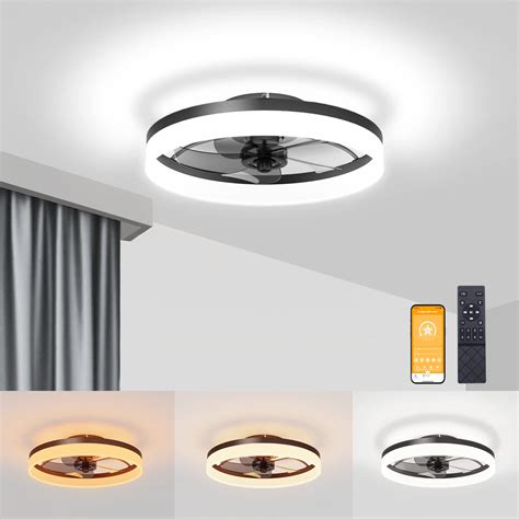 VOLISUN Modern Ceiling Fans with Lights and Remote, 19.7in Low Profile Ceiling Fan Flush Mount ...