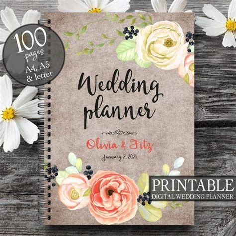 Printable wedding planner, Rose gold peach wedding planner, Wedding binder, Wedding book, Prin ...