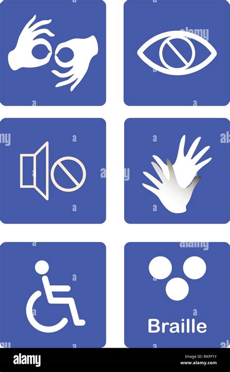 blue disability symbols and signs collection, may be used to publicize accessibility of places ...