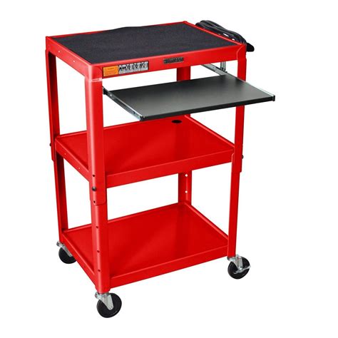 Mobile Stand Up Computer Desk Workstation Cart in Red Steel | Computer cart, Utility cart ...