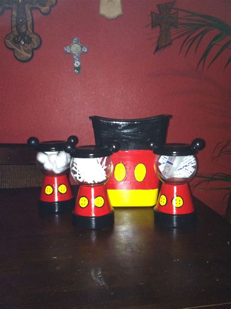 Mickey Mouse clay pot craft my daughter made for the boys bathroom Mickey Craft, Mickey Mouse ...