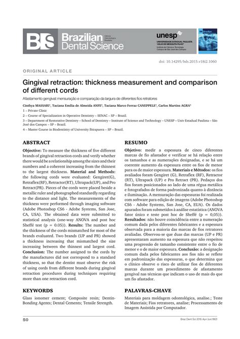 (PDF) Gingival retraction - measurement and comparison of retraction cords with different widths