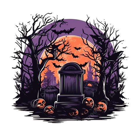 Happy Halloween Celebration Card With Grave In Forest Scene, Cemetery, Graveyard, Grave PNG ...