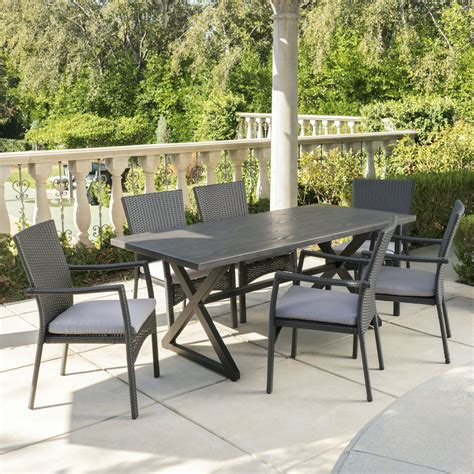 Ariana Outdoor 7 Piece Aluminum Dining Set with Wicker Dining Chairs and Cushions,Grey - Walmart ...