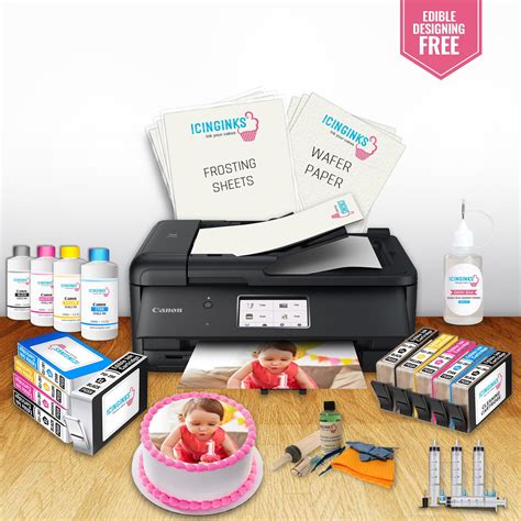 Canon PIXMA Cake Image Printer, Edible Ink Cartridges, Wafer Sugar Sheets Bundle ...