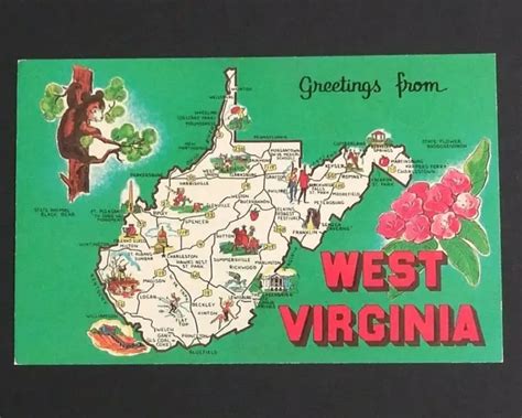 WEST VIRGINIA STATE Map Large Letter Greetings Dexter Press c1960s Vtg Postcard $4.99 - PicClick