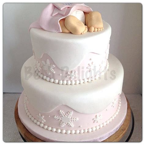 Winter Wonderland Baby Shower Cake. Baby Feet Cake. Pink. Snowflakes. www.benideli… | Baby ...