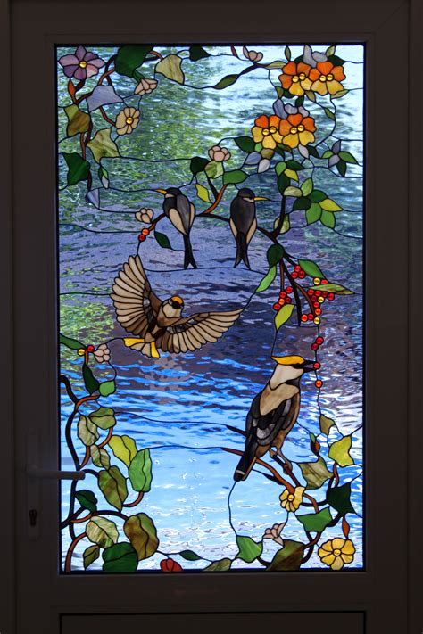 amazing stained glass. Birds, flowers, water. Stained glass by Vitrage ...