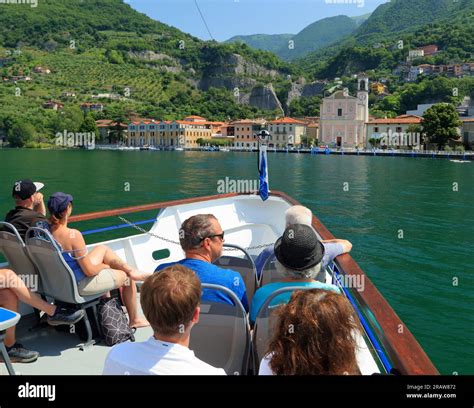 Ferry boat Città di Bergamo. Lake Iseo, Marone town. Lago d'Iseo ...