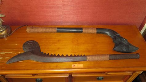 2 Fijian Wooden War Clubs, Reproduction, 38.5" L - Oahu Auctions