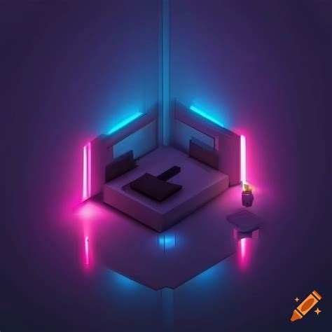 Hyper-realistic isometric room with neon lights on Craiyon