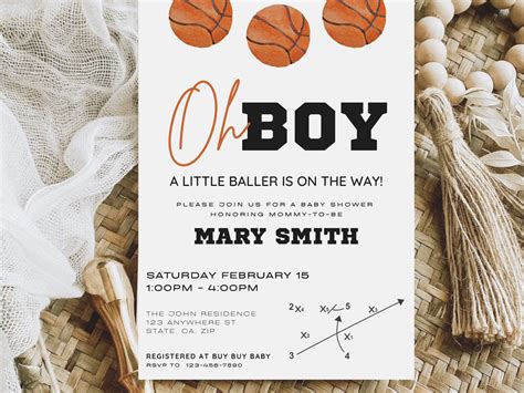 Basketball Baby Shower Evite, Baby Boy Baby Sprinkle Invitation, Boy Baby Shower Basketball ...