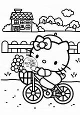 Hello kitty rides A Bicycle coloring Page For Kids Girls  sketch template