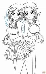 Anime Triplet Sisters Sketch Coloring Page sketch template