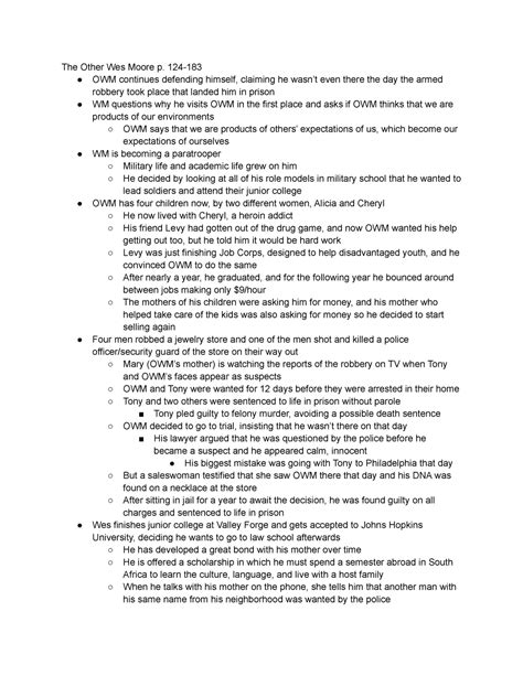 The Other Wes Moore Notes p. 124-183 - The Other Wes Moore p. 124-183 OWM continues defending ...