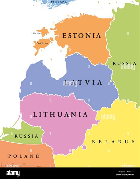 Baltic single states political map, known as Baltics, Baltic nations or ...