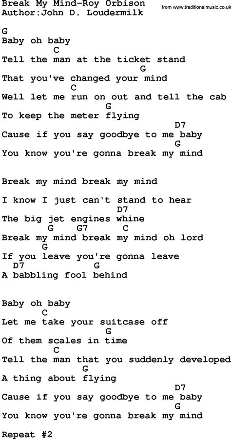 Country Music:Break My Mind-Roy Orbison Lyrics and Chords