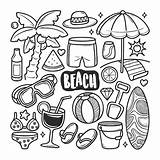 Premium Vector  Beach Icons Hand Drawn Doodle Coloring sketch template