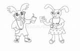 Drawing Animals Kids Coloring Rabbit and Deer Stock Illustration  sketch template