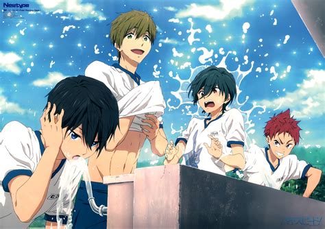 Dynamic Moments: Free! HD Wallpaper Featuring Ikuya, Asahi, Makoto, and Haruka by Minoru Oota