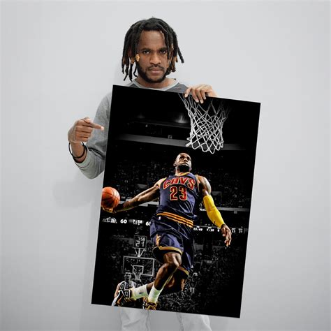 Lebron James Dunk Poster, NBA Basketball Poster Print, Cleveland ...