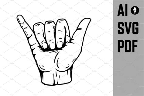 Illustration of hand with shaka sign | Photoshop Graphics ~ Creative Market