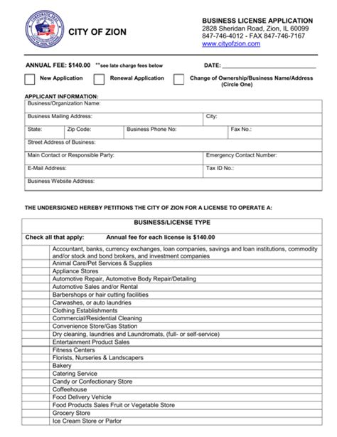 City of Zion, Illinois Business License Application - Fill Out, Sign ...