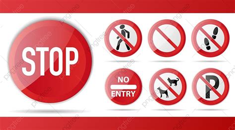 Red Prohibited Sign Vector Art PNG, Set Of Red Prohibition Stop Sign, Graphic, Prohibited, Stop ...