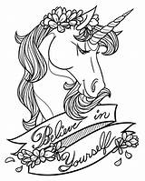 Believe In Yourself  Coloring Canvas Unicorn sketch template