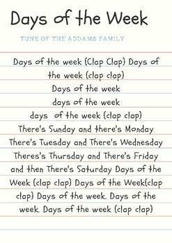 Days of the Week Song by Rachel Young | TPT