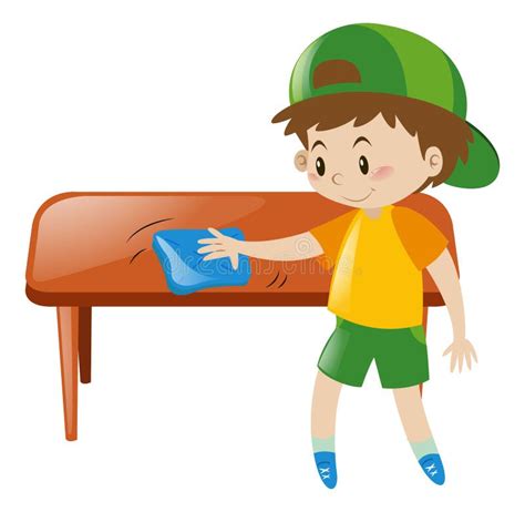 Little Boy Cleaning Table with Cloth Stock Vector - Illustration of ...