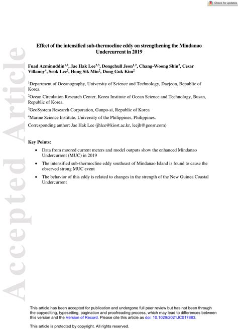 (PDF) Effect of the Intensified Sub‐Thermocline Eddy on Strengthening the Mindanao Undercurrent ...