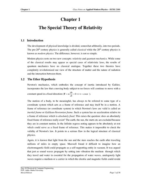 Chapter 1a - Best Summarized Lecture Note - Dep. Of Electrical & Computer Engineering, FOT ...