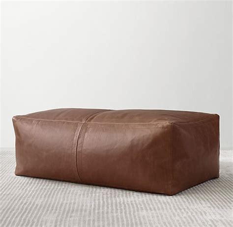 Leather Rectangular Pouf - Dark Brown