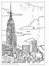 New York City Skyline Simple Drawing Sketch Coloring Page sketch template