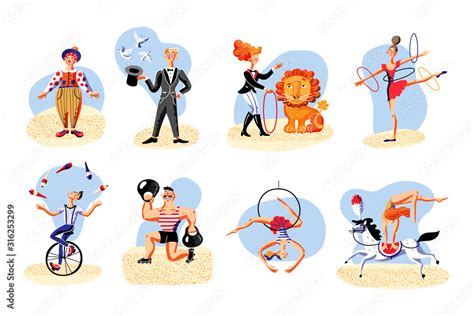 Cartoon circus performers set isolated on white Stock Vector | Adobe Stock