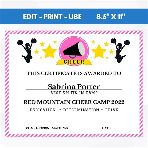 Editable Cheer Camp Award Certificates – Simple Desert Designs