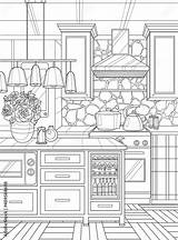Coloring Book For Adults Interior coloring Kitchen  sketch template