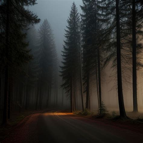 Premium AI Image | Dark gloomy forest Night in the forest Nature scene with forest and moonlight ...