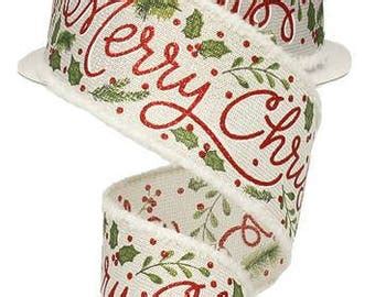 Custom burlap ribbon. Merry Christmas ribbon christmas