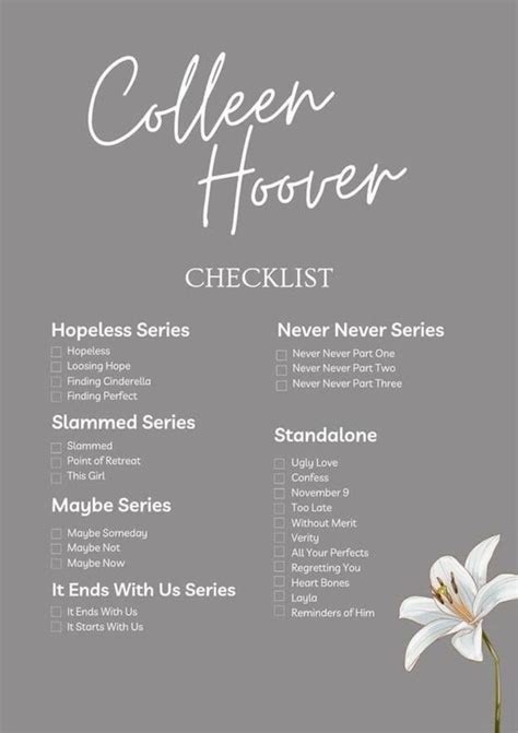 Colleen Hoover Checklist Printable - Printable Kids Entertainment