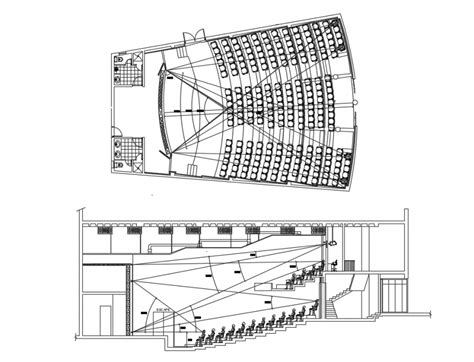 Auditorium Hall Facade Section and Layout Plan Details